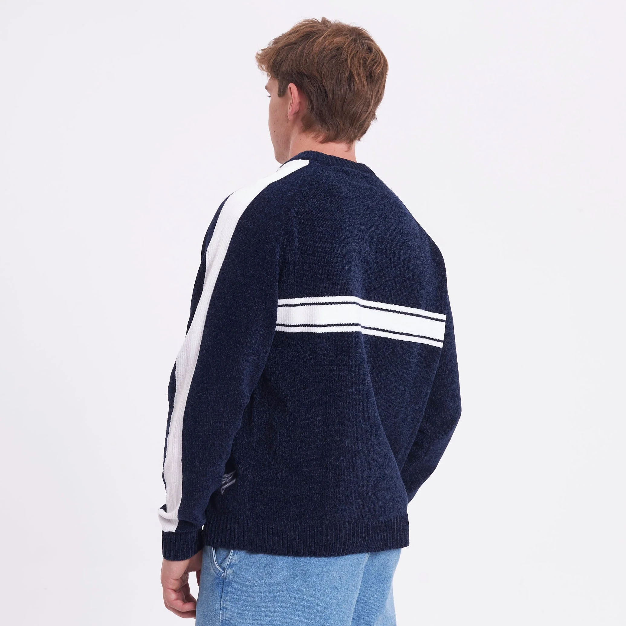 Sweater White Lines Chenille Dark Blue - Image 3