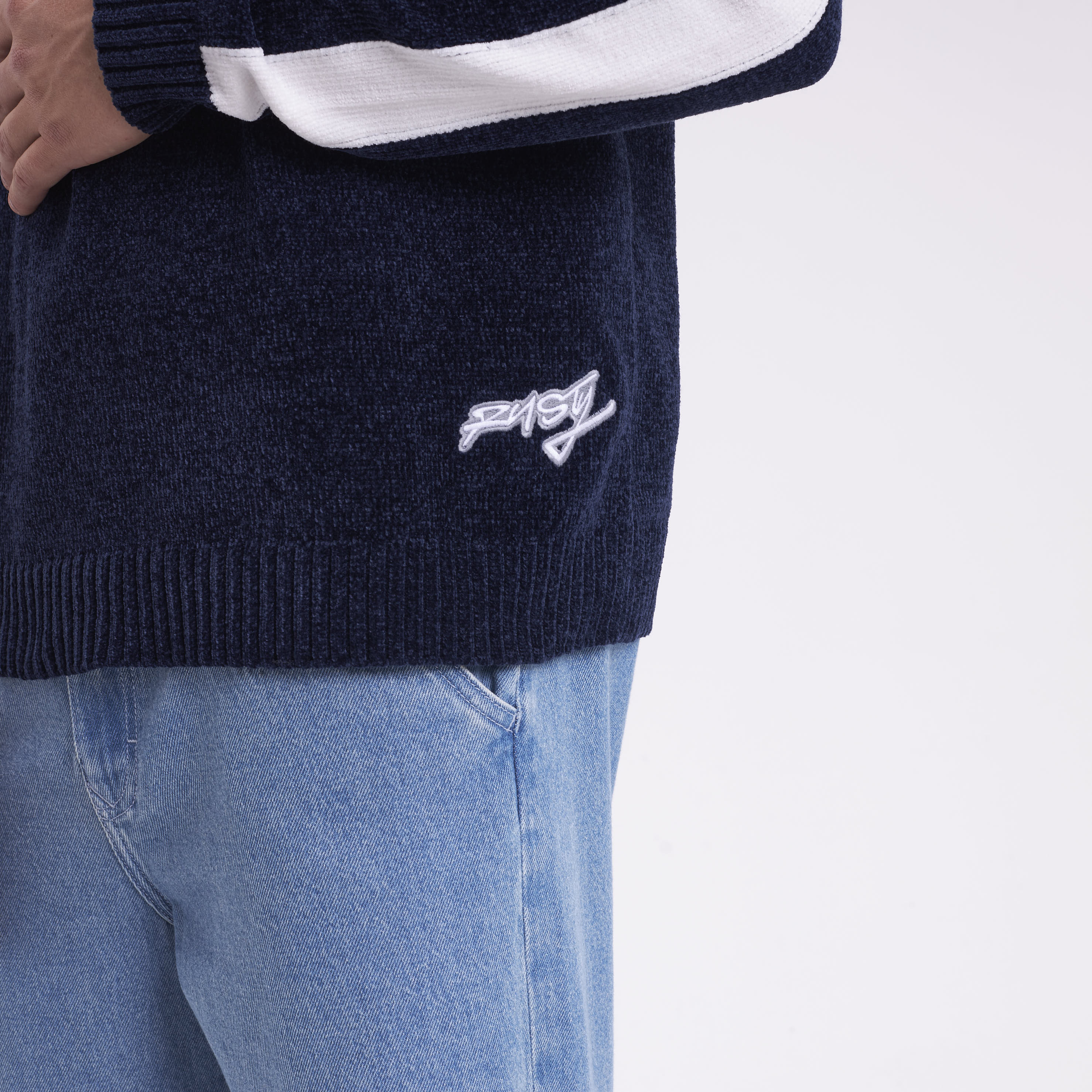 Sweater White Lines Chenille Dark Blue - Image 5